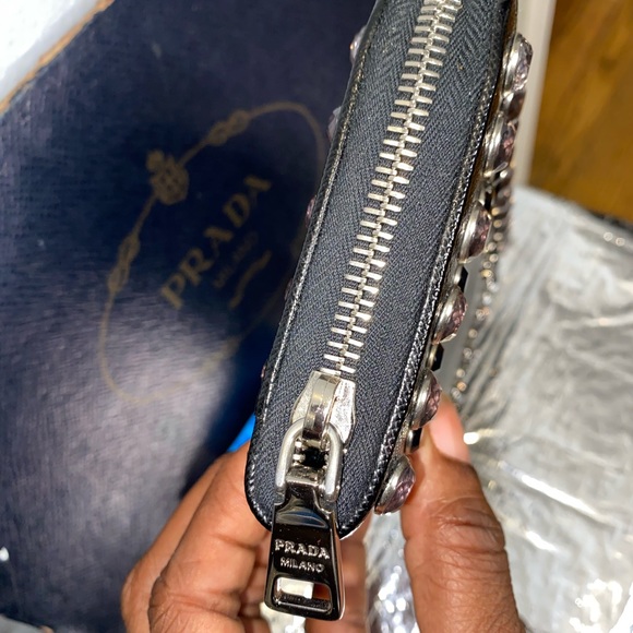 Prada Black Crystal Embellished Zip Around Wallet - Picture 10 of 15